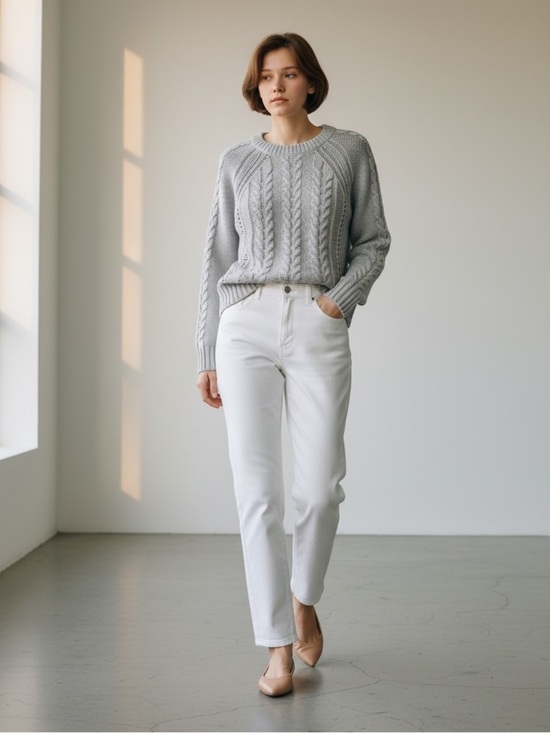 GAP Sweaters - GAP Grey Cable Knit Sweater Cotton Crewneck Fisherman Pullover Size Small